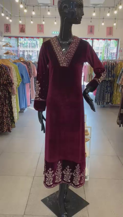 DRESS - Lux Velvet long with heavy Zari Work - 102401
