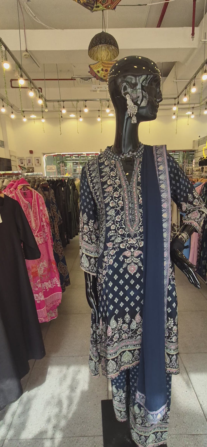 DUPATTA SET - Pure Crepe Dark Blue 102416