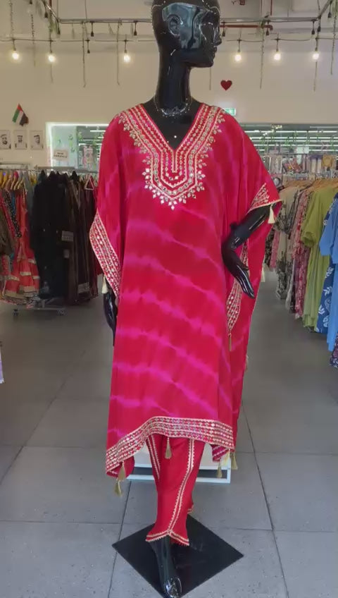 CO-ORD SET - Pure Crape red Kaftan tulip pant set 102409