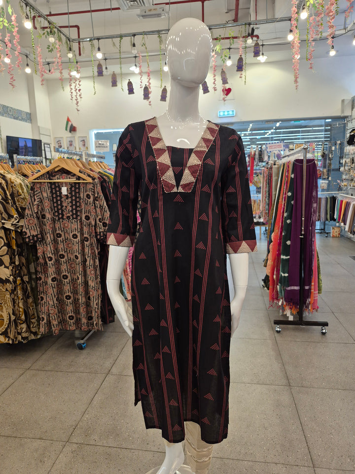 KURTA-Black Maroon Cotton