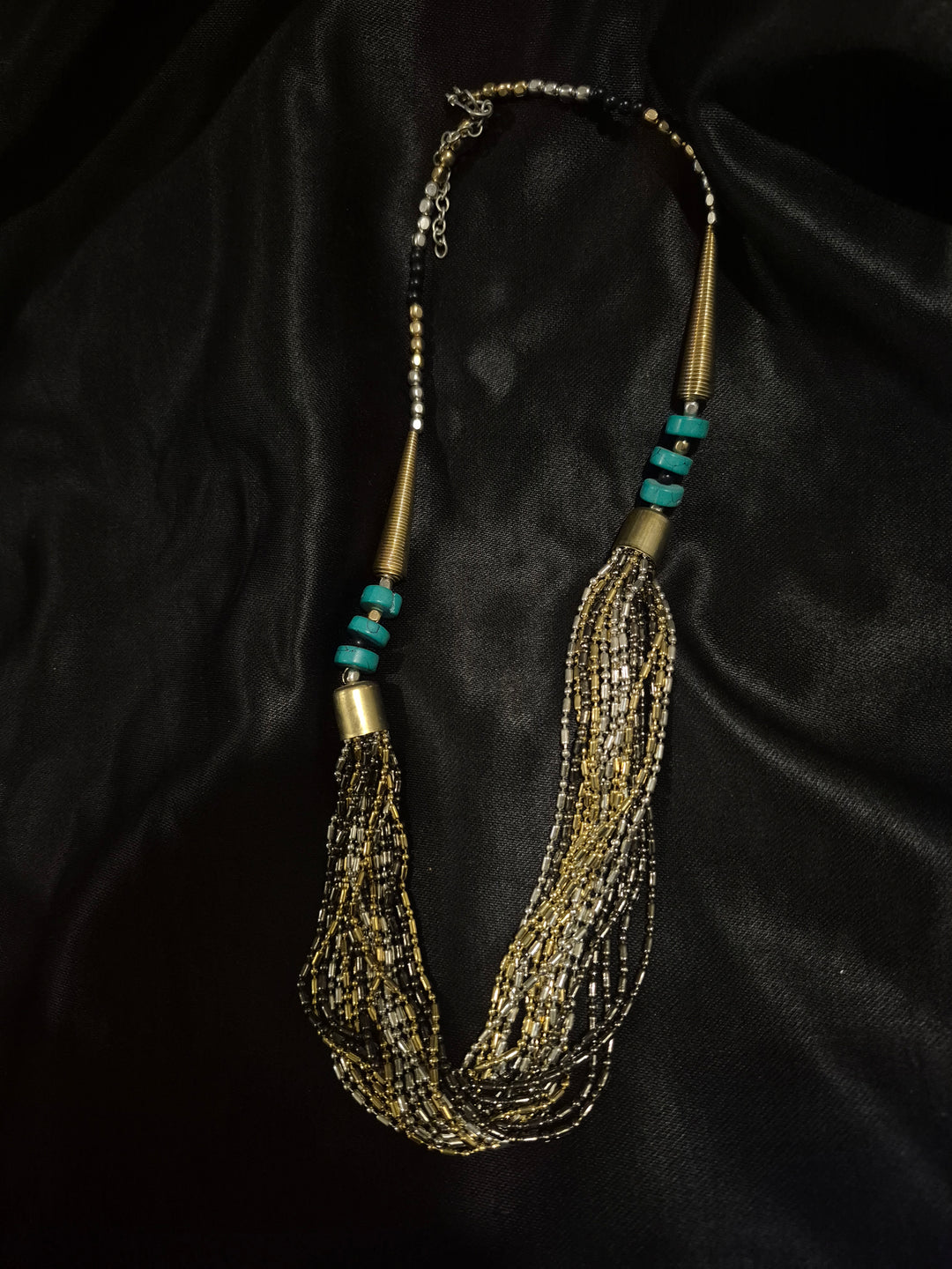 NECKLACE - SILVER GOLD, with color beads, coins