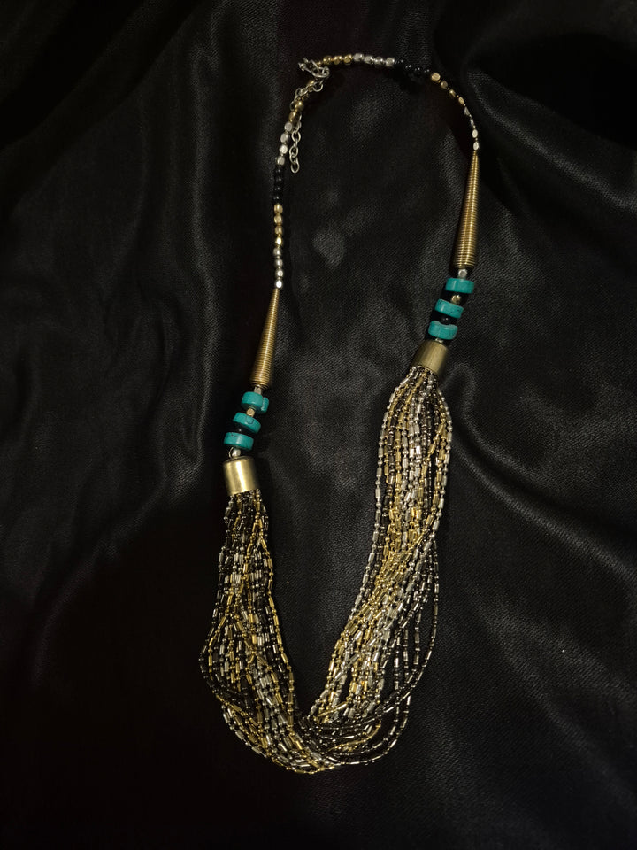 NECKLACE - SILVER GOLD, with color beads, coins