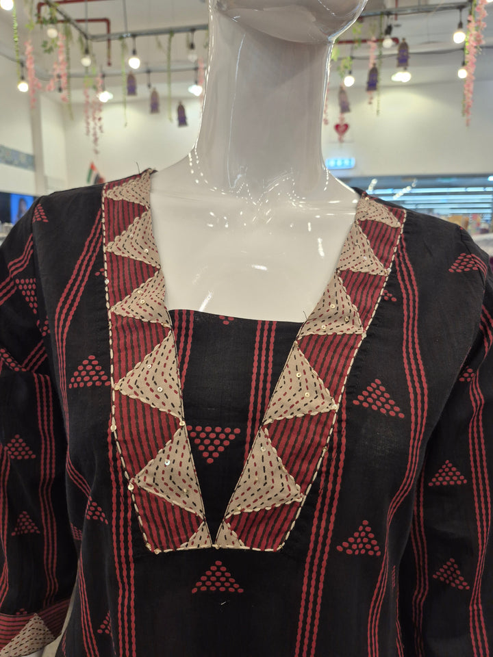 KURTA-Black Maroon Cotton