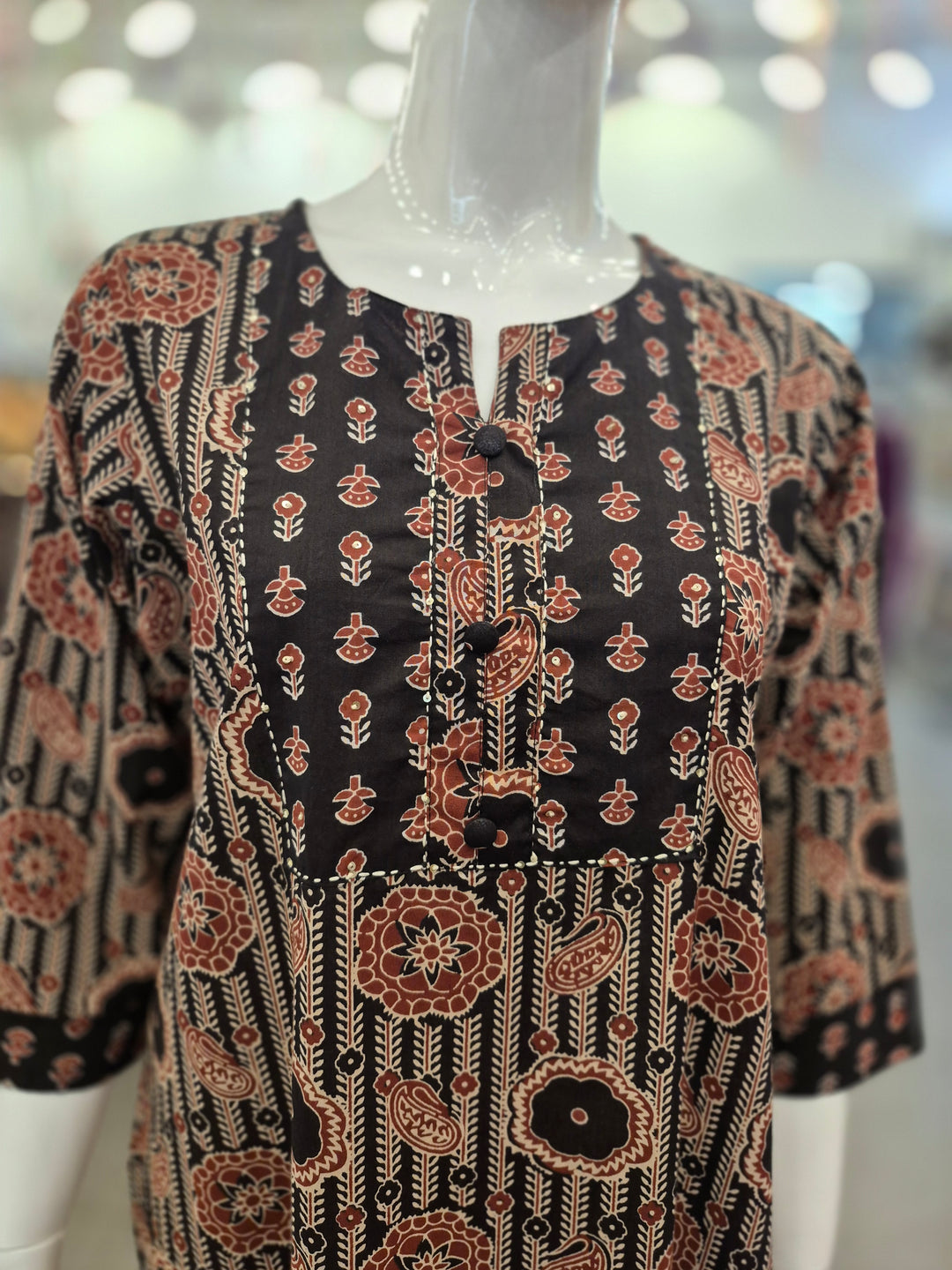 KURTA-Maroon Black Cotton