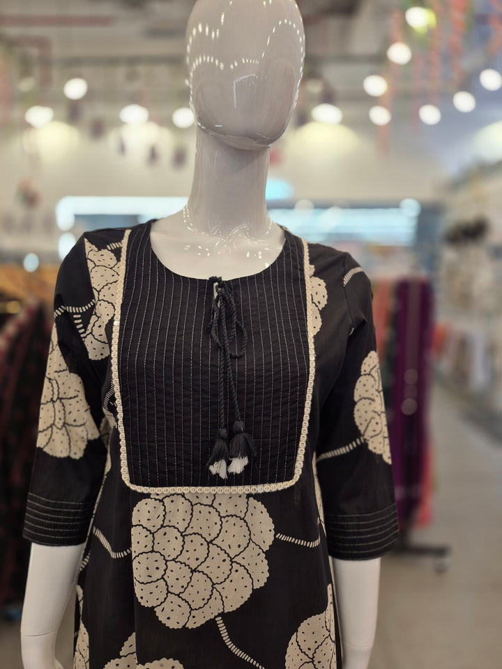 KURTA-Black Beige Cotton