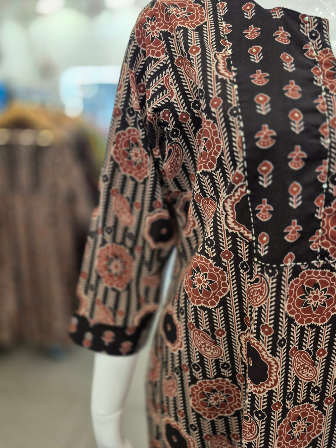 KURTA-Maroon Black Cotton