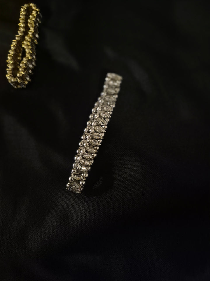 BANGLE - ELASTIC, Stones golden, silver