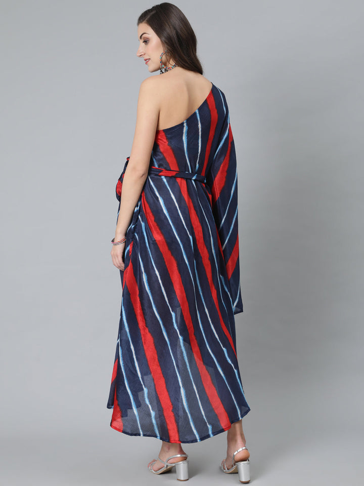 DRESS - Blue & Red Leheriya Printed Maternity One Shoulder Dress