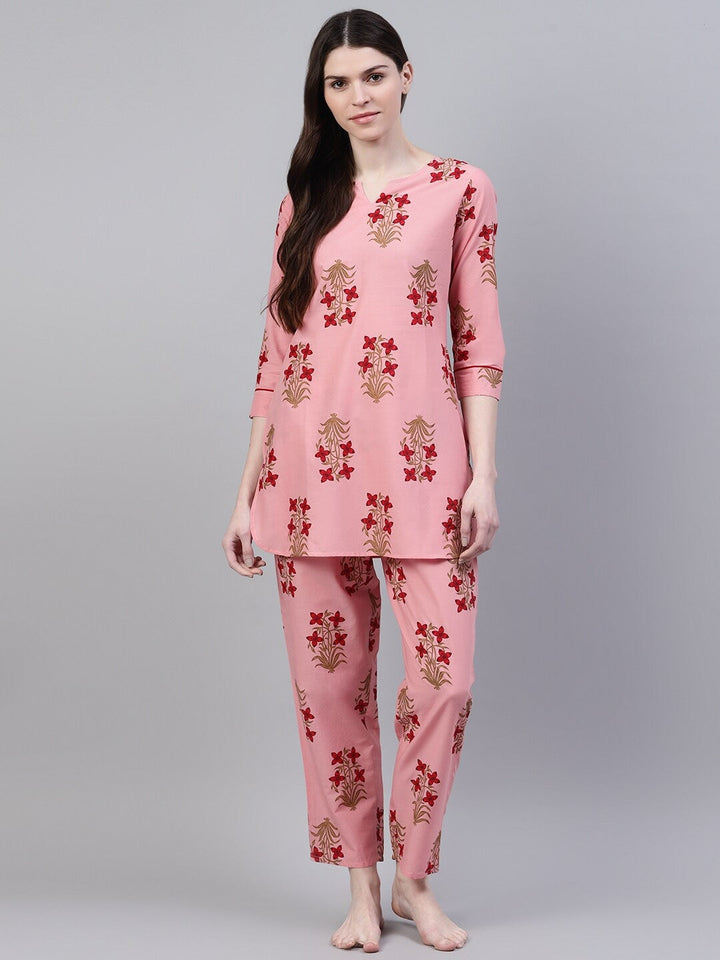 LOUNGE WEAR - Cotton Floral Print Night Suit Set