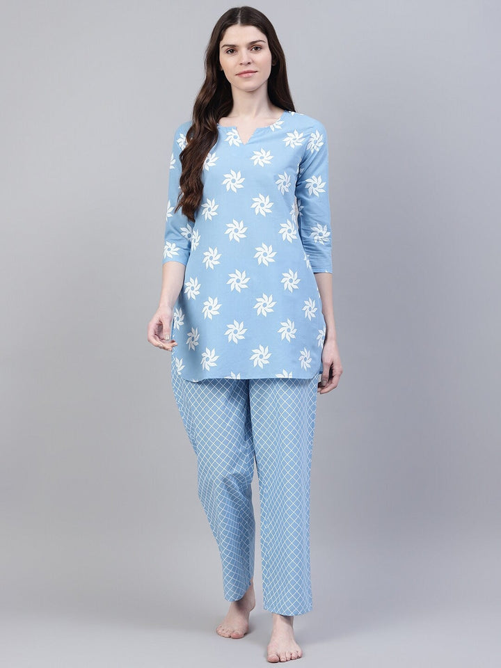 LOUNGE WEAR - Cotton Geometric Print Night Suit Set