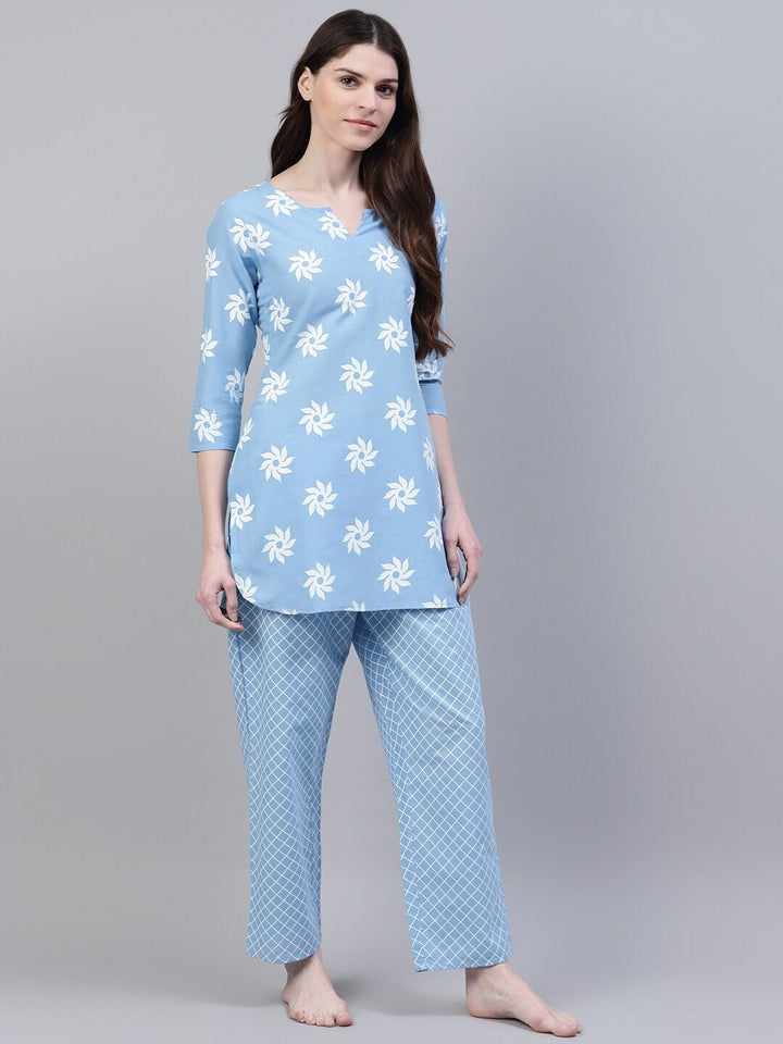 LOUNGE WEAR - Cotton Geometric Print Night Suit Set