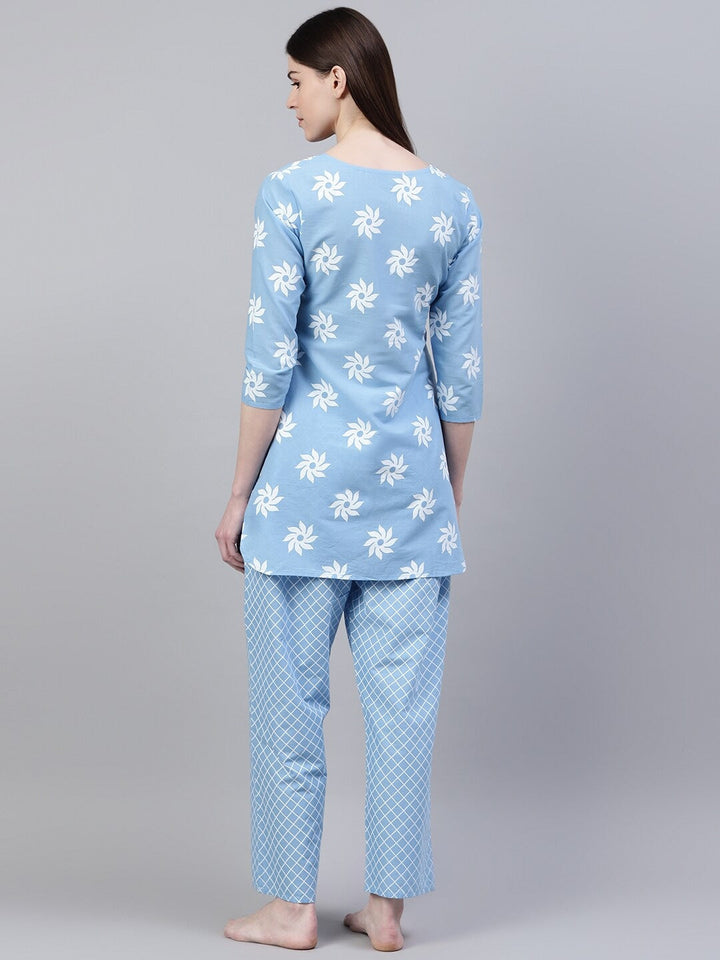 LOUNGE WEAR - Cotton Geometric Print Night Suit Set