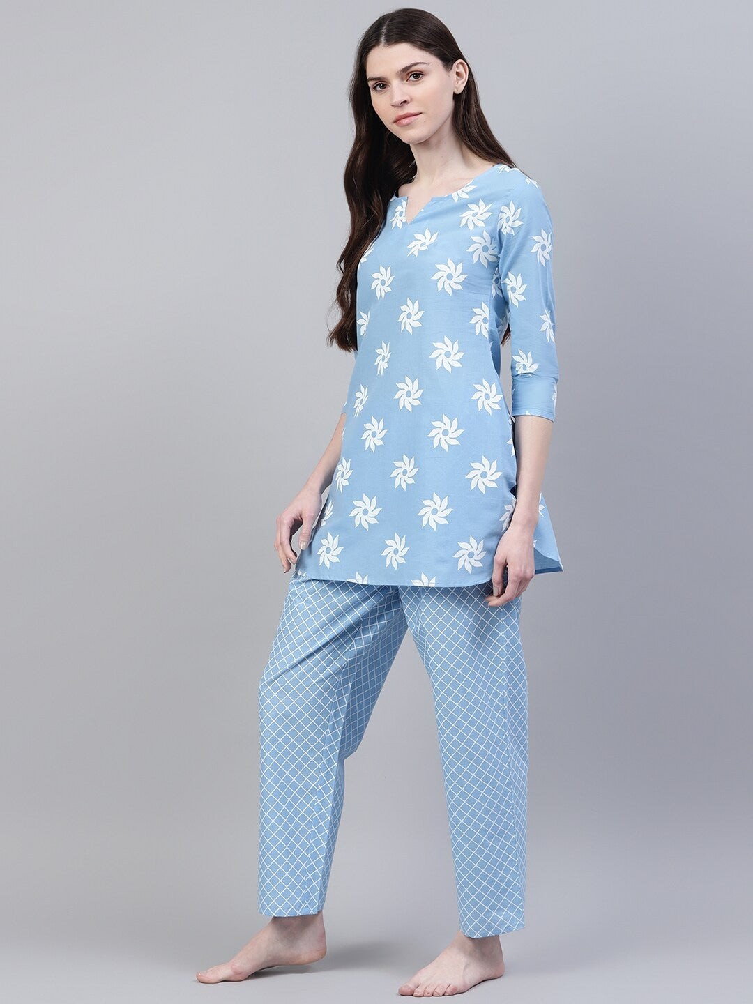 LOUNGE WEAR - Cotton Geometric Print Night Suit Set