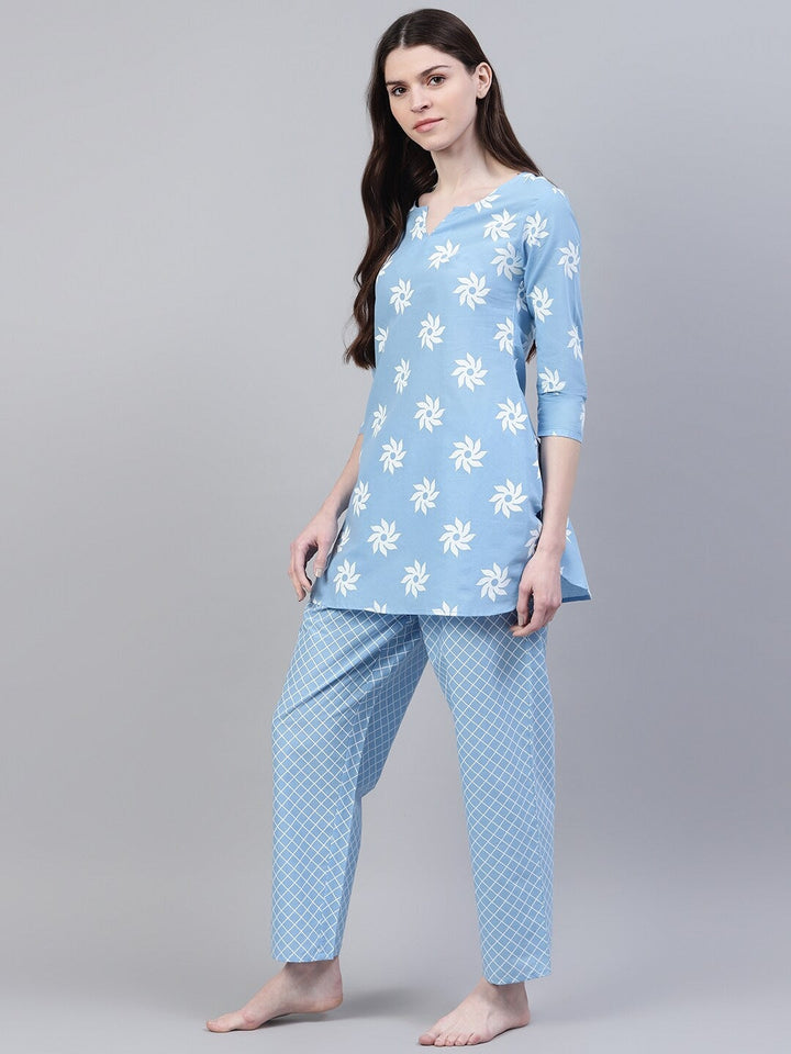 LOUNGE WEAR - Cotton Geometric Print Night Suit Set