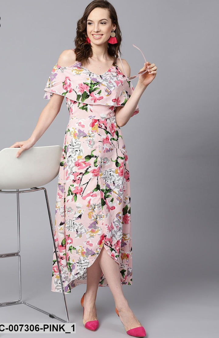 DRESS - Pink Floral Layered High Low Maxi Dress