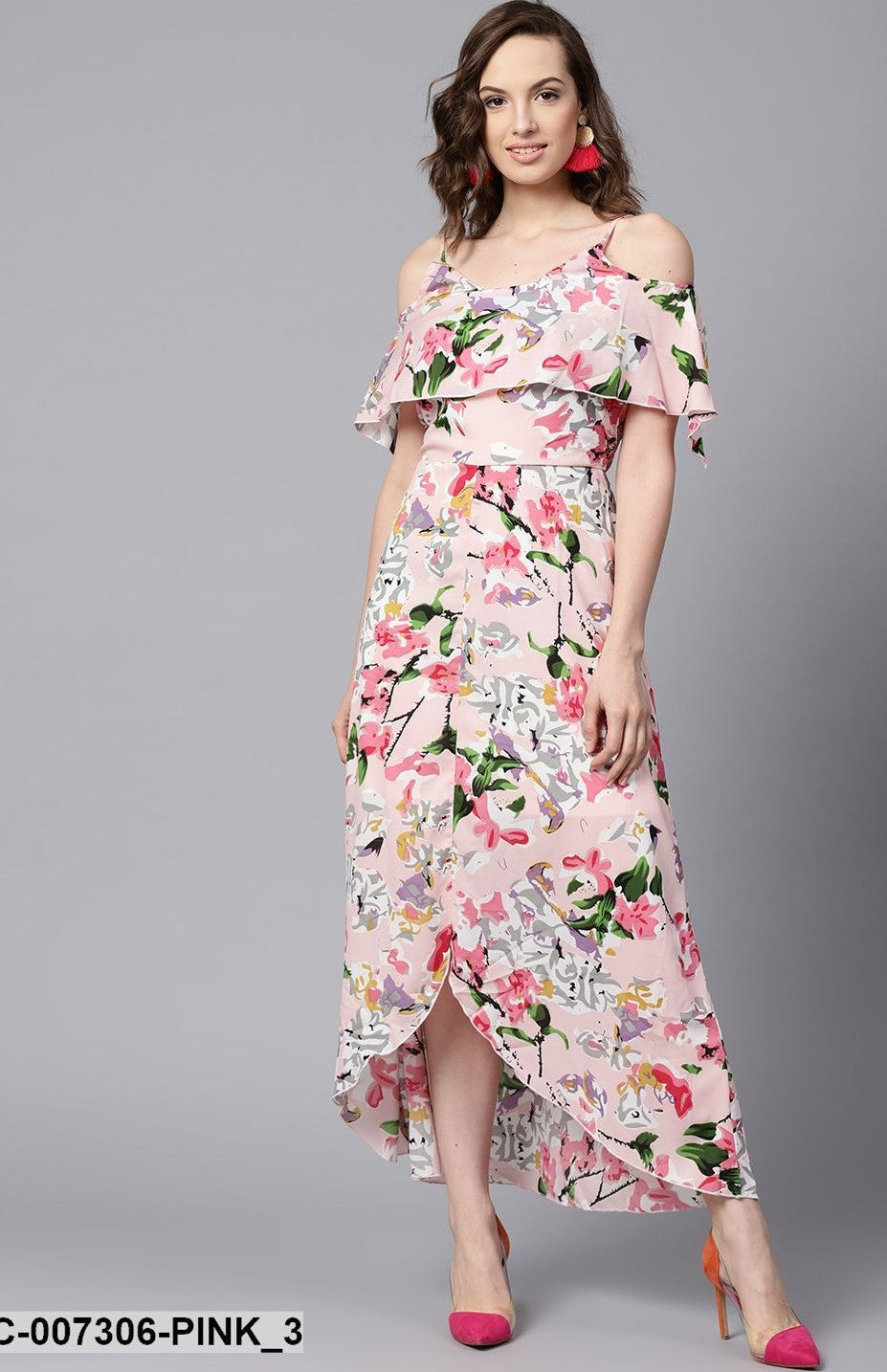 DRESS - Pink Floral Layered High Low Maxi Dress