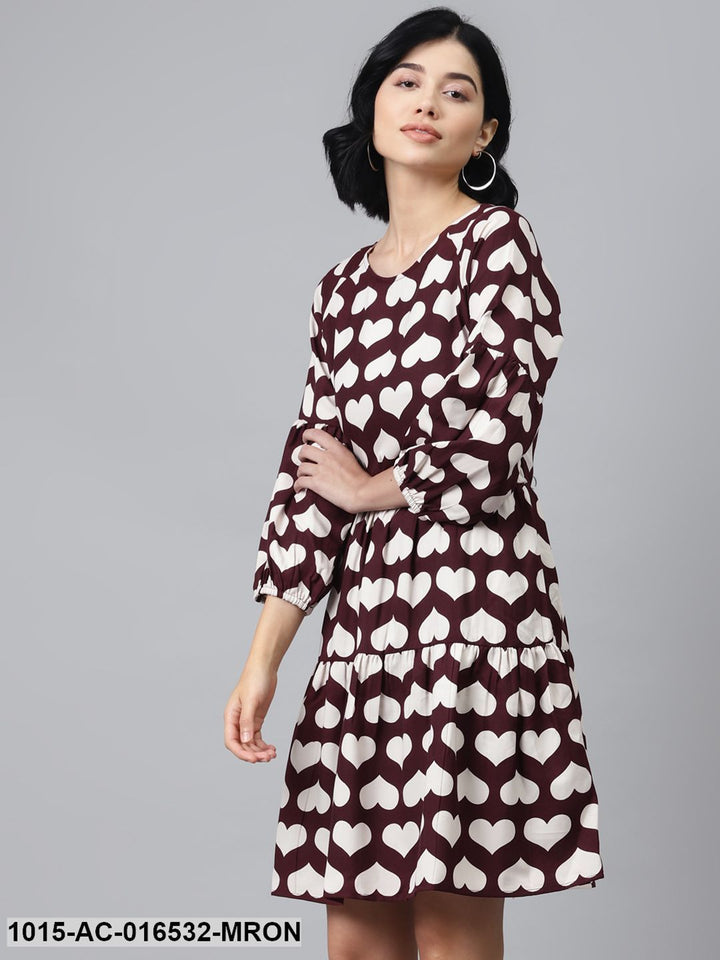 TUNIC - Maroon Heart Print Tiered Dress