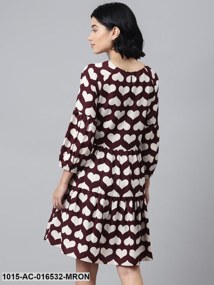 TUNIC - Maroon Heart Print Tiered Dress