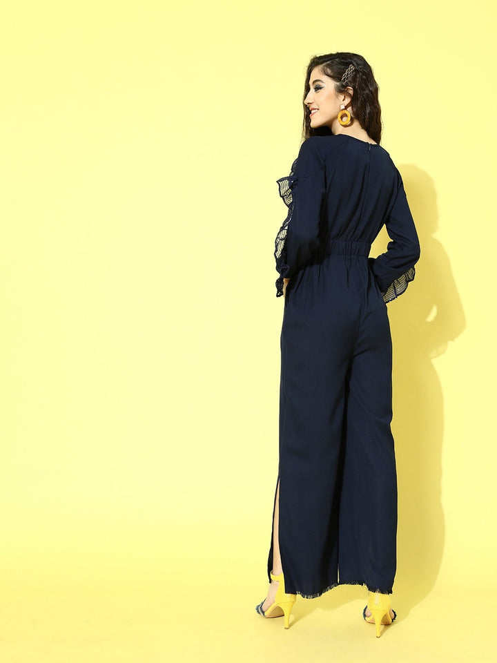 JUMPSUIT - Navy Sequin Frill Detail Jumpsuit