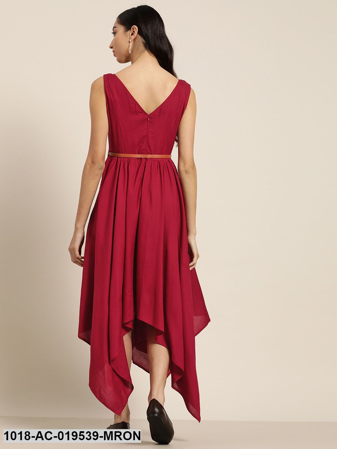 DRESS - Maroon Asymmetric Belted Dress