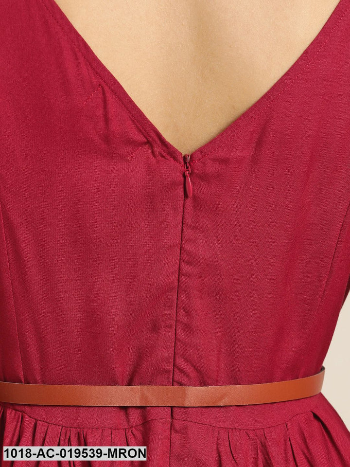 DRESS - Maroon Asymmetric Belted Dress