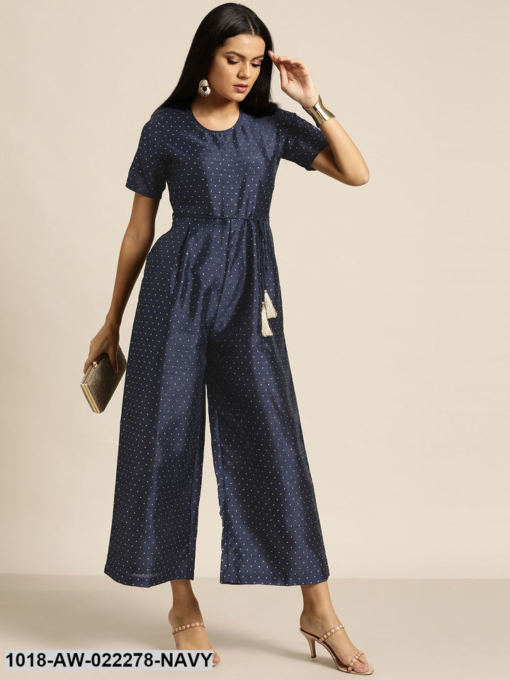 JUMPSUIT - Navy Mukaish Work Jumpsuit