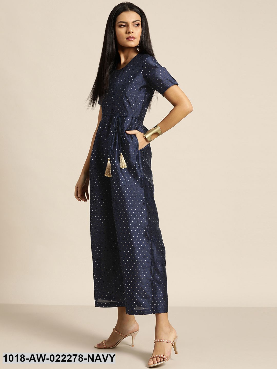 JUMPSUIT - Navy Mukaish Work Jumpsuit