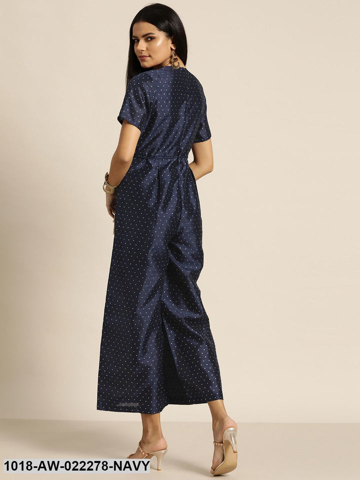 JUMPSUIT - Navy Mukaish Work Jumpsuit