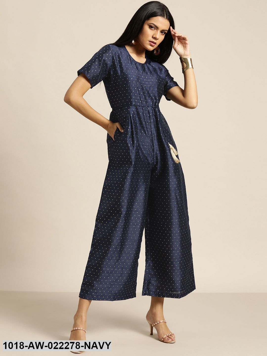 JUMPSUIT - Navy Mukaish Work Jumpsuit