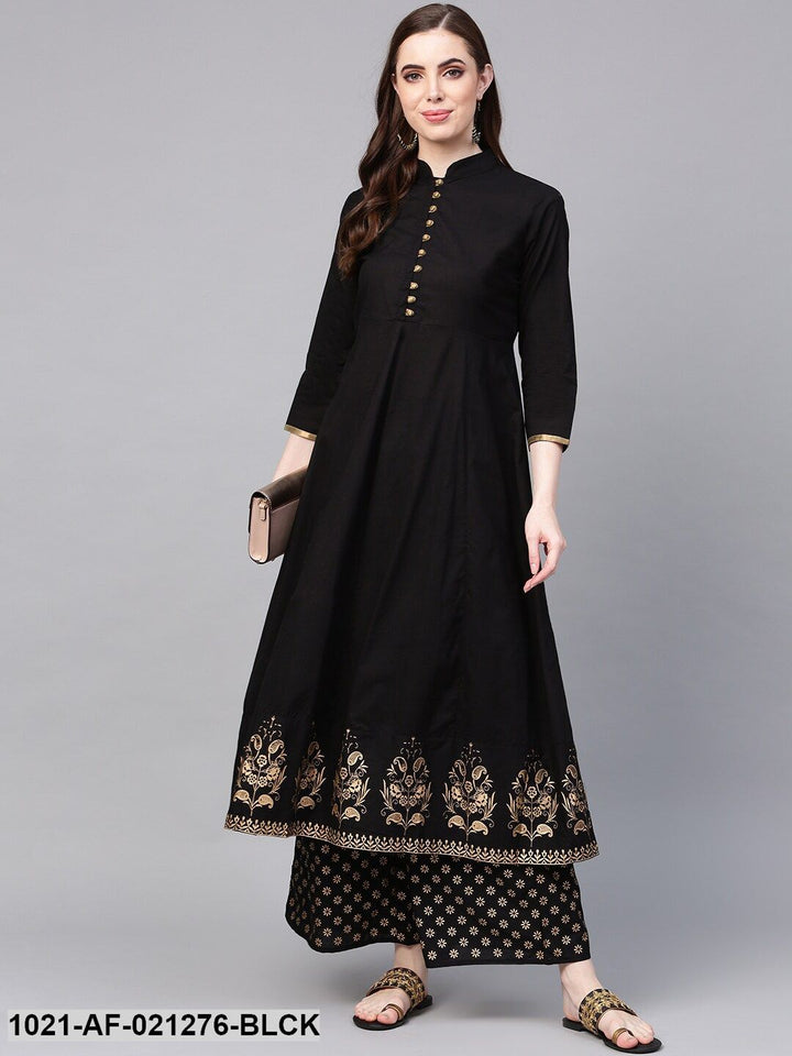 KURTA PANT - Black & Gold-Toned Solid Kurta with Palazzos