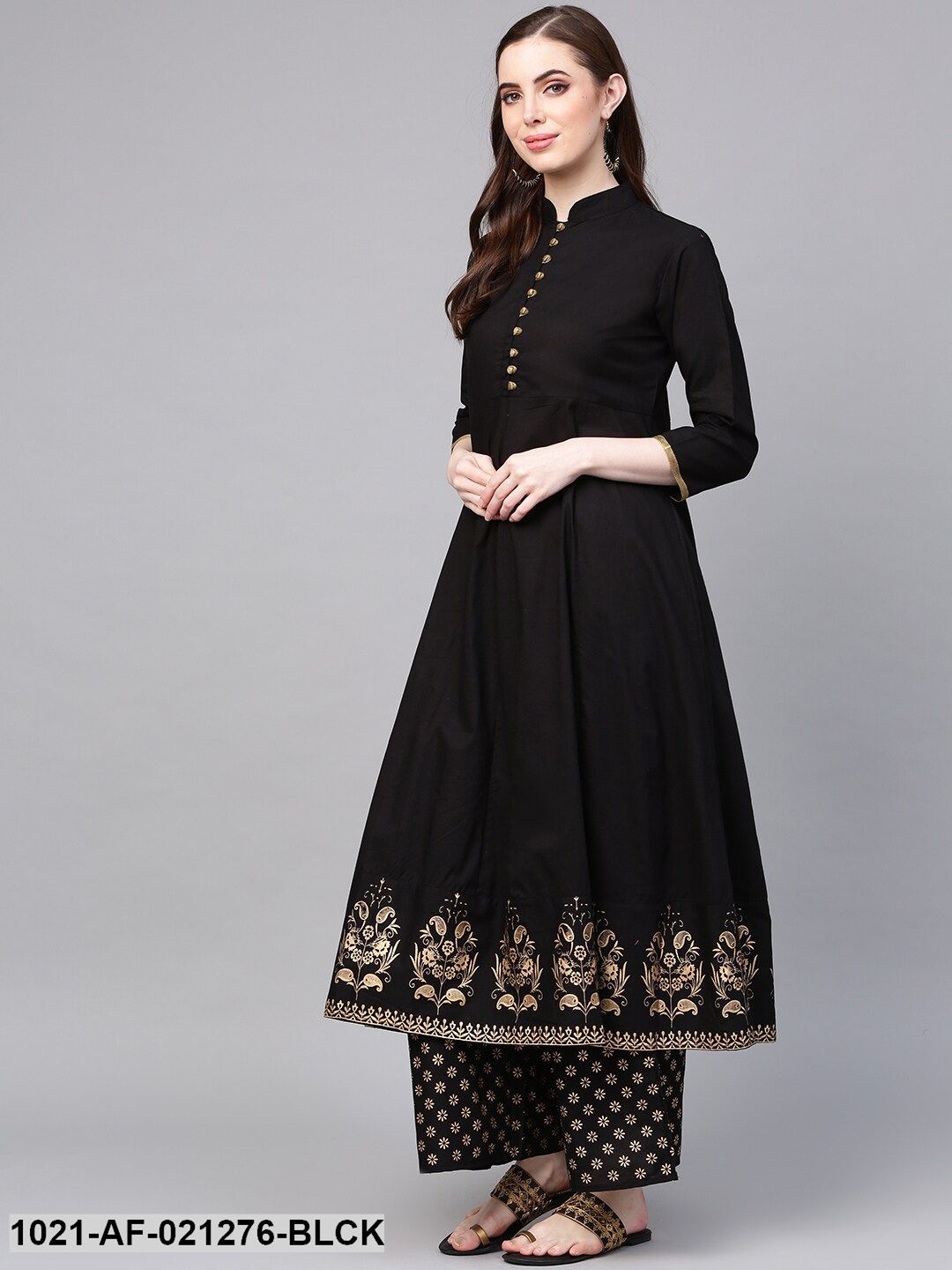 KURTA PANT - Black & Gold-Toned Solid Kurta with Palazzos