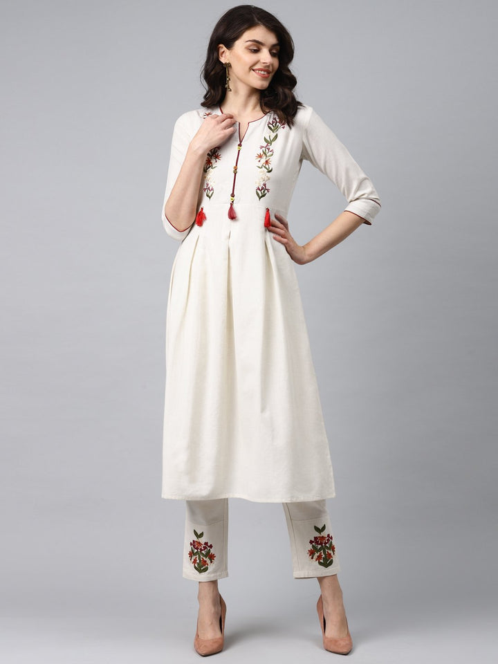 KURTA PANT - Off-White Yoke Design Kurta Set