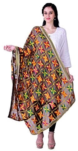 DUPATTA - Phulkari Dupattas for Women, Hand Embroidered in Amritsar, Color Coffee