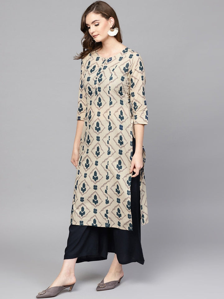 KURTA PANT - Co-rds Women Beige & Blue Printed Kurta with Palazzos