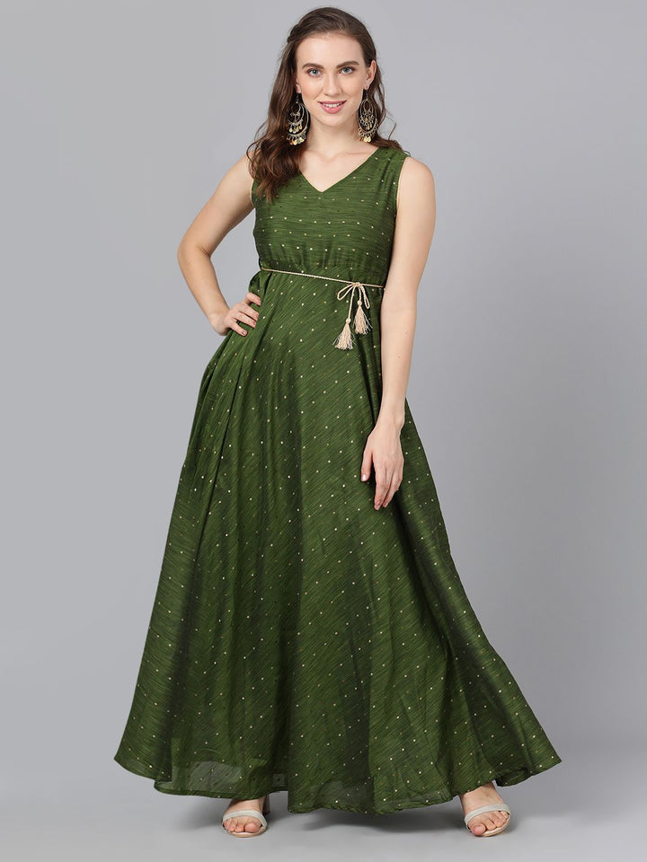 DRESS - Zari Booti Green Maxi With Dori