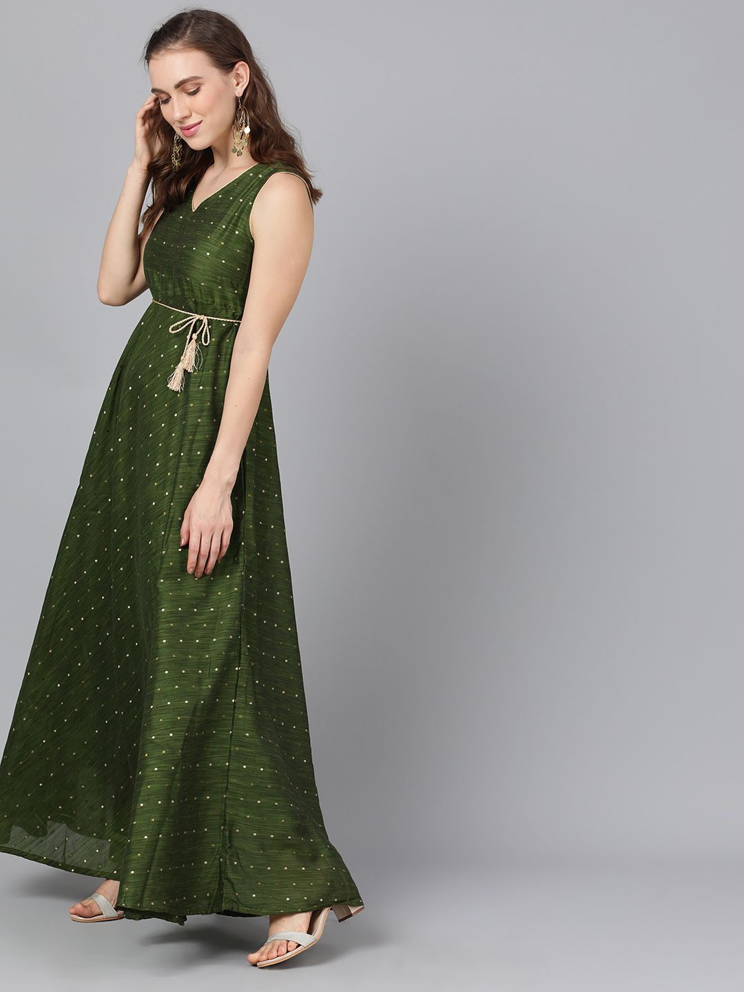 DRESS - Zari Booti Green Maxi With Dori