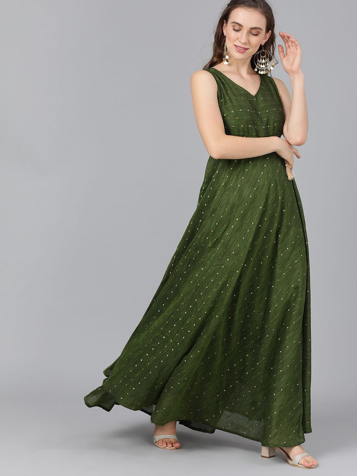 DRESS - Zari Booti Green Maxi With Dori