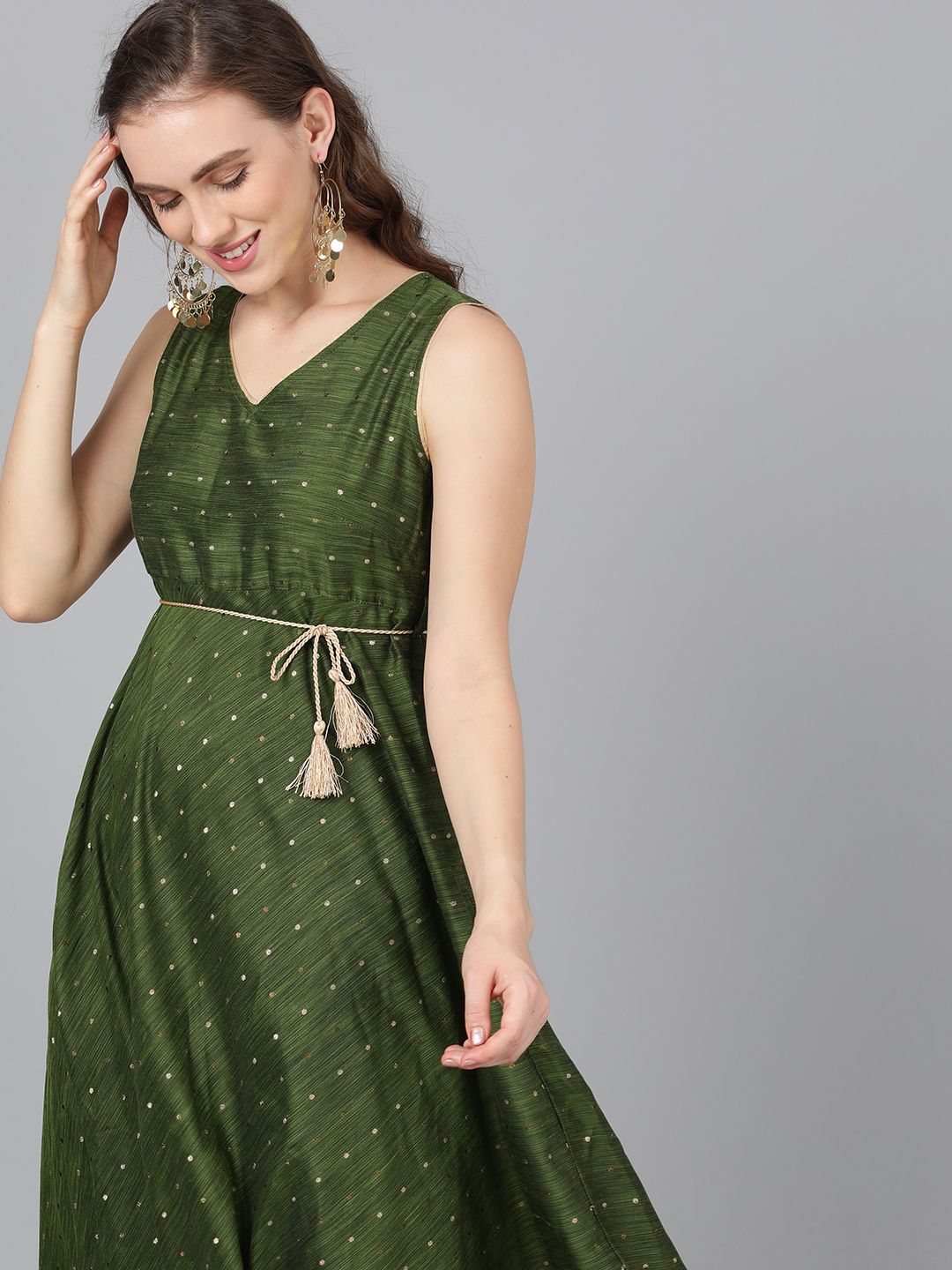 DRESS - Zari Booti Green Maxi With Dori