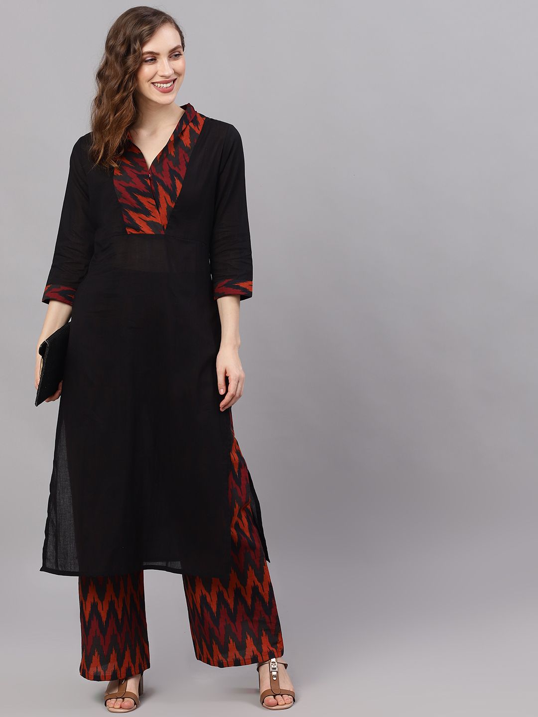 KURTA PANT - Black Ikat Print Kurta Set