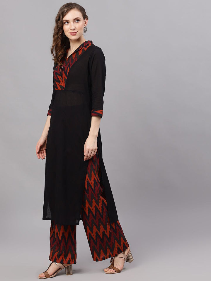 KURTA PANT - Black Ikat Print Kurta Set