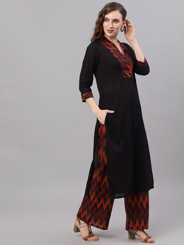 KURTA PANT - Black Ikat Print Kurta Set