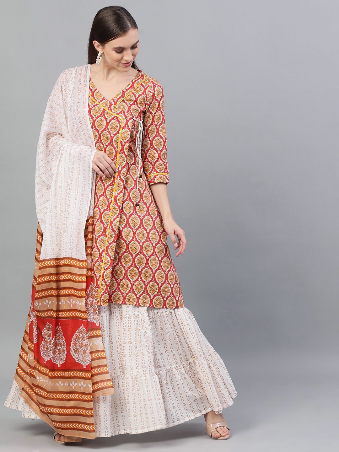 KURTA - Red & White Kalamkari Printed Kurta