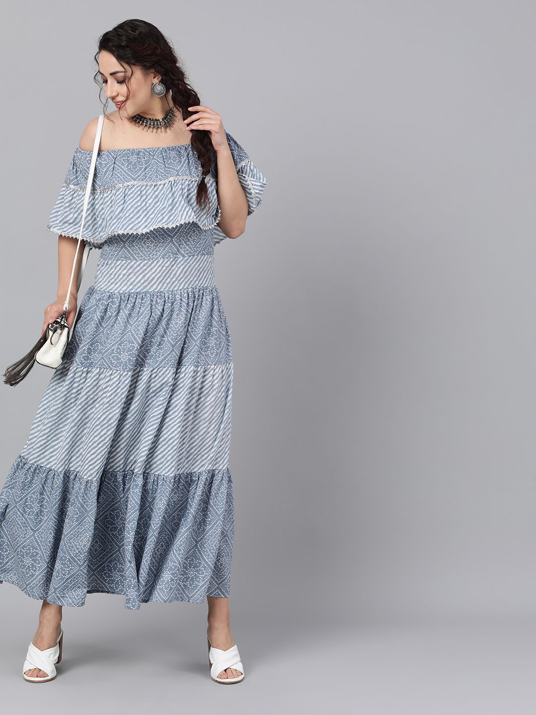 DRESS - Dusty Blue Leheria Tiered Maxi