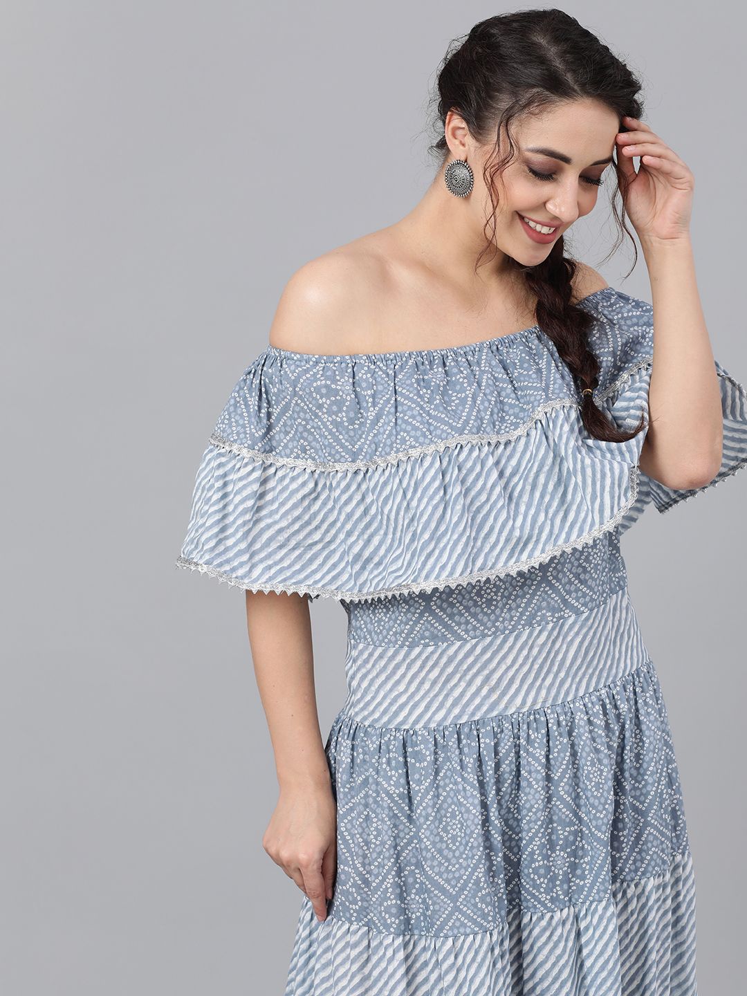 DRESS - Dusty Blue Leheria Tiered Maxi