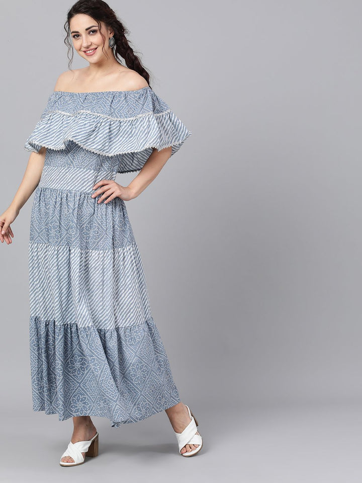 DRESS - Dusty Blue Leheria Tiered Maxi