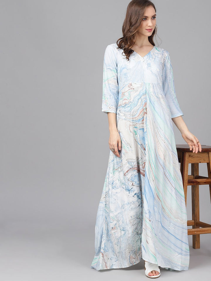 DRESS - Blue Marble Print A-Line Dress