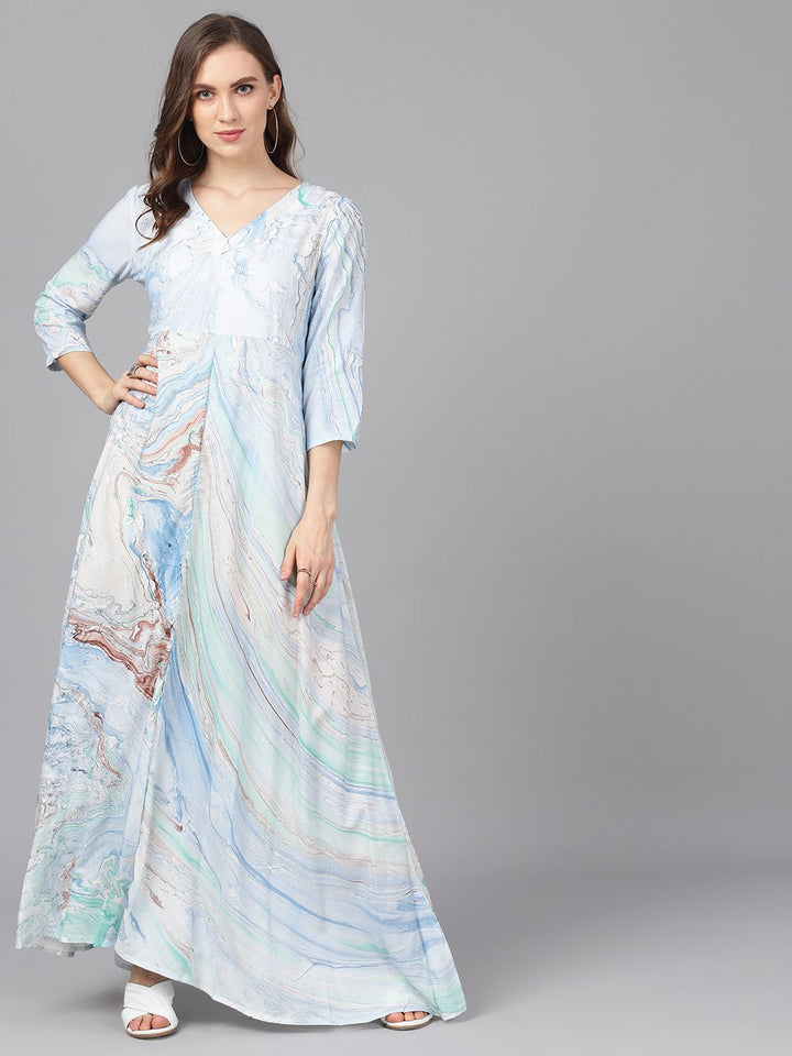 DRESS - Blue Marble Print A-Line Dress