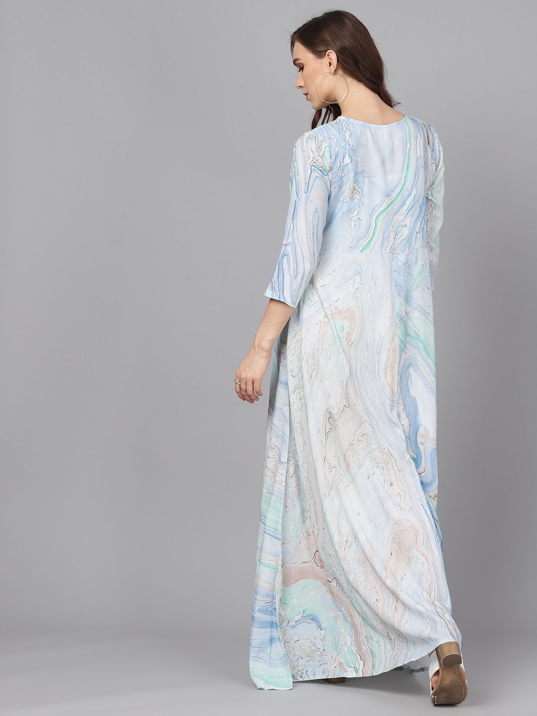 DRESS - Blue Marble Print A-Line Dress