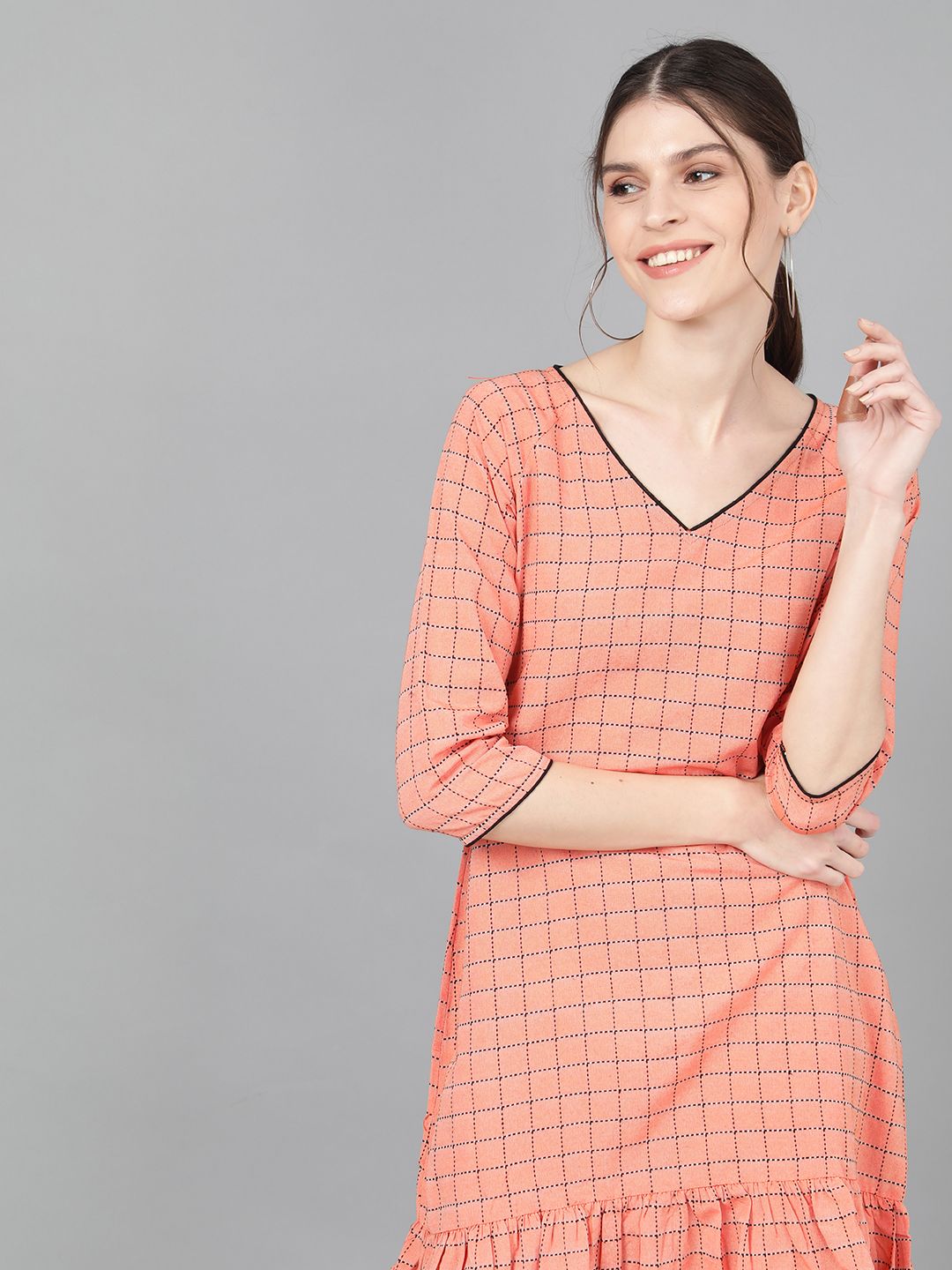 TUNIC - Peach Woven Design Dress