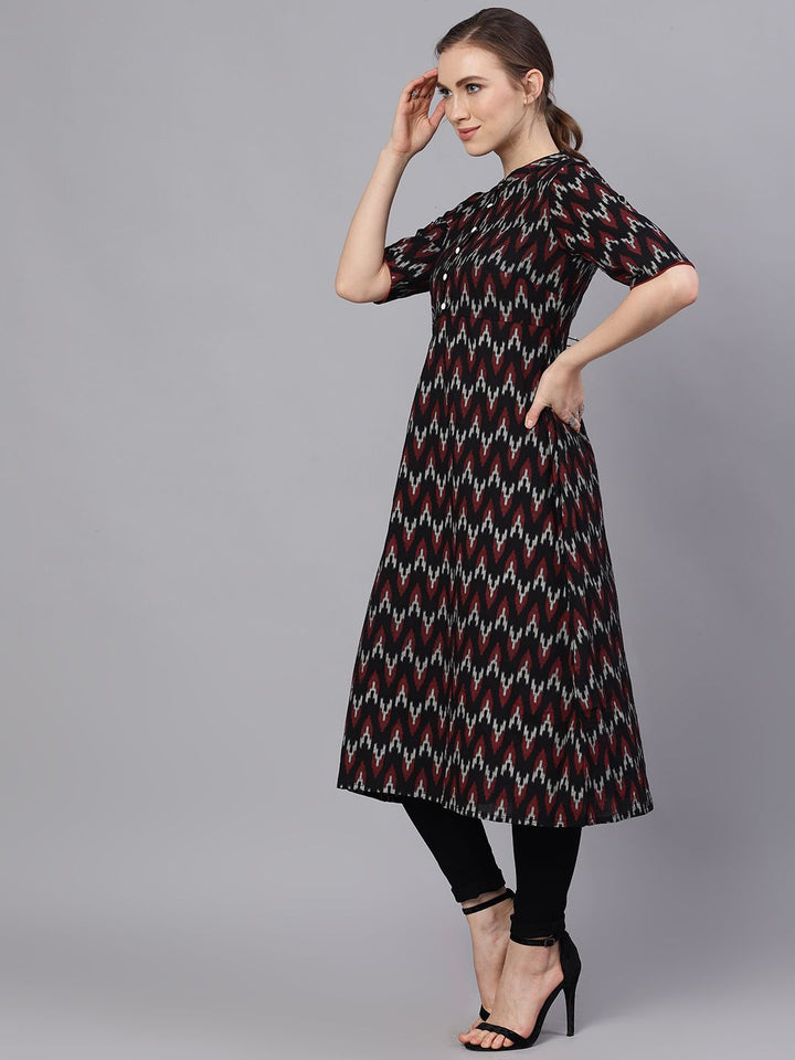 KURTA - Black Ikat Print A-Line Kurta